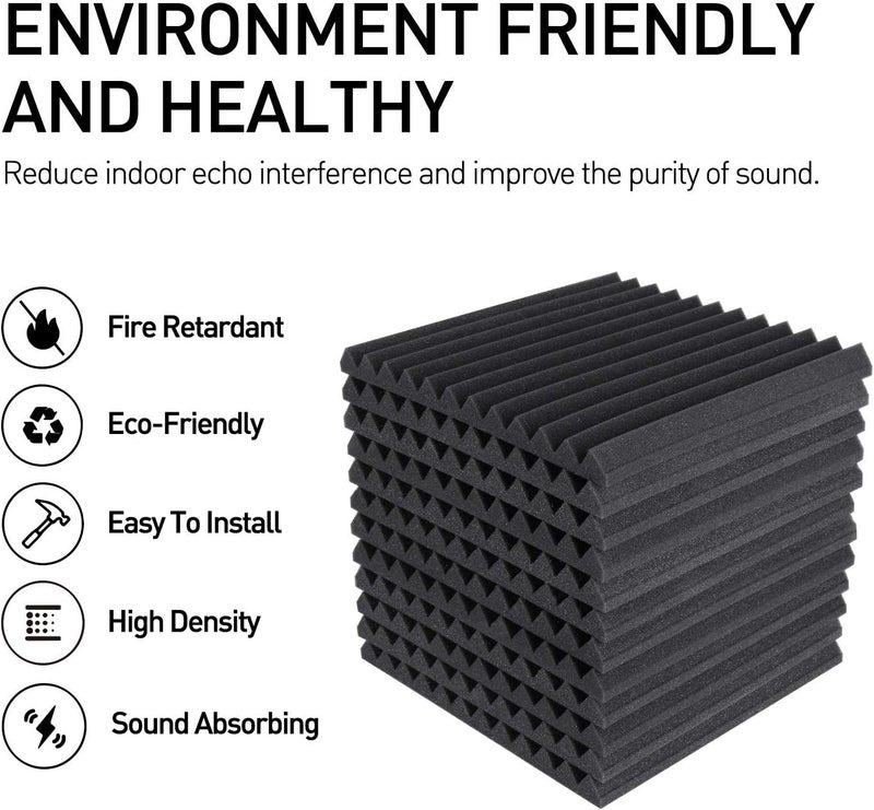 Focusound 24 Pack Grey Acoustic Foam Panels 1" x 12" x 12" Sound Proof Foam Panles Soundproofing Noise Cancelling Wedge Panels for Home Office Recoding Studio with 240PCS Double-Side Adhesive - Image 3